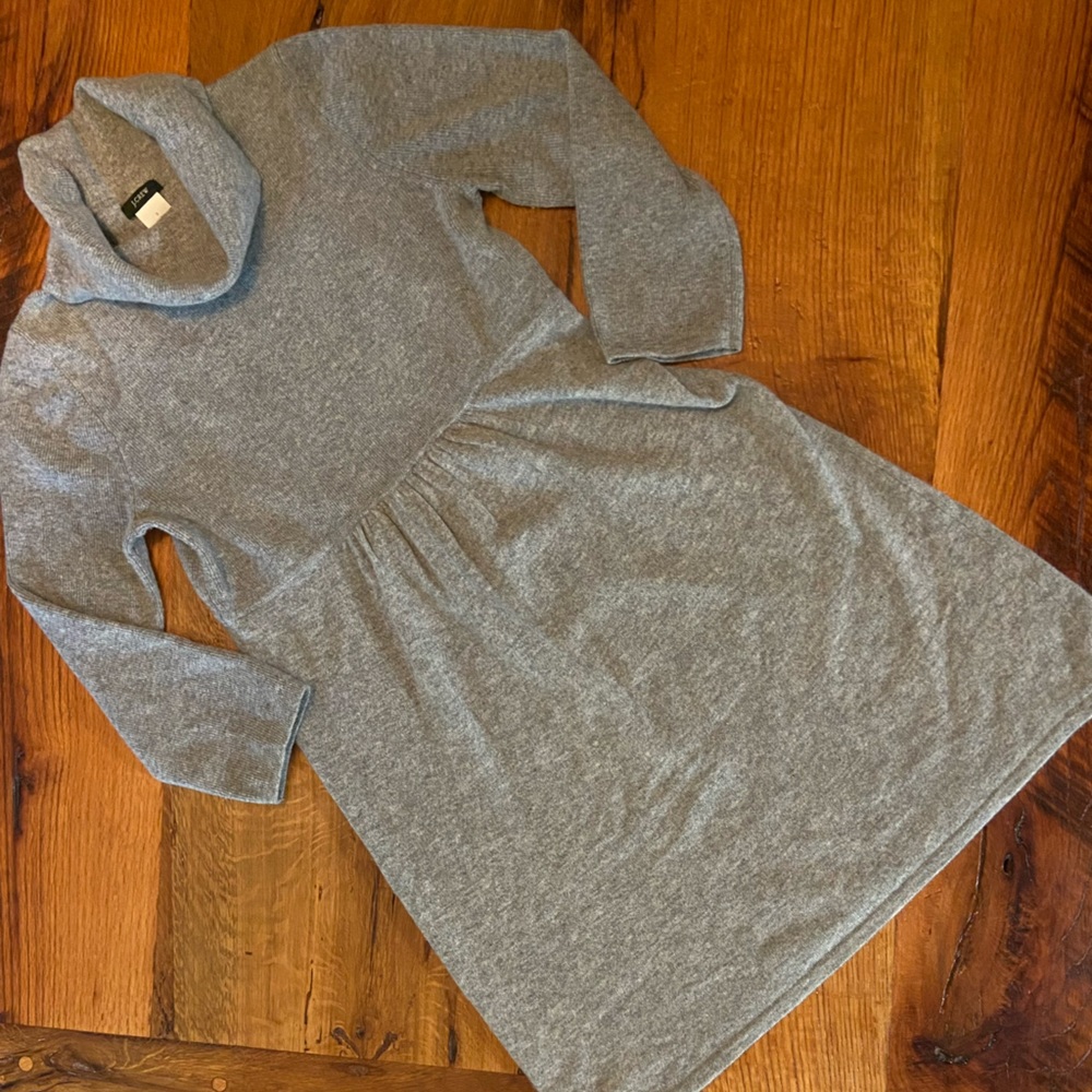 J. Crew Super Soft Gray Turtleneck Dress with Flattering Pleating, Size Small